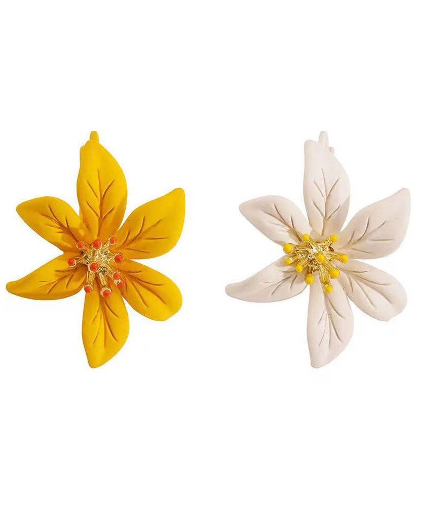 Beautiful Yellow Asymmetricar Lily Floral Stud Earrings Ada Fashion