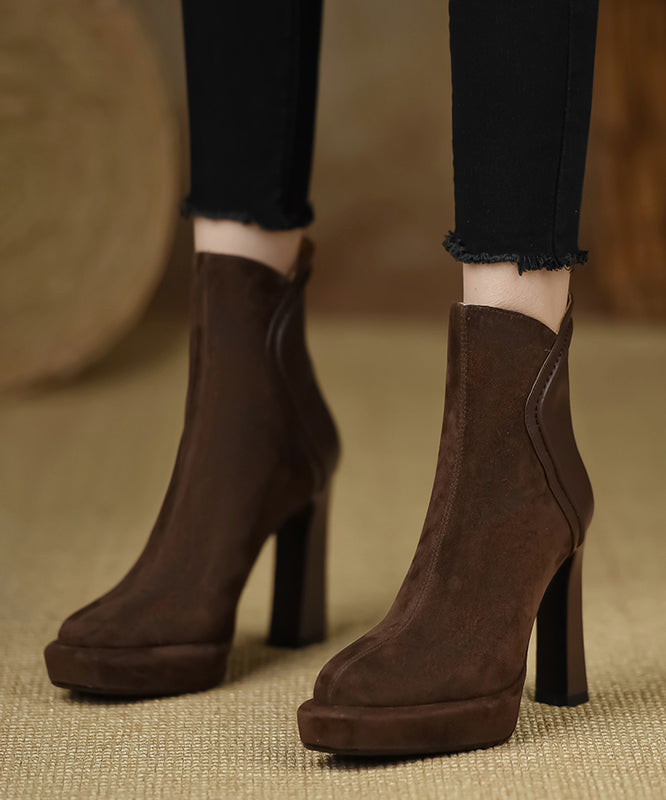 Black Boots High Heel Suede Splicing Zippered