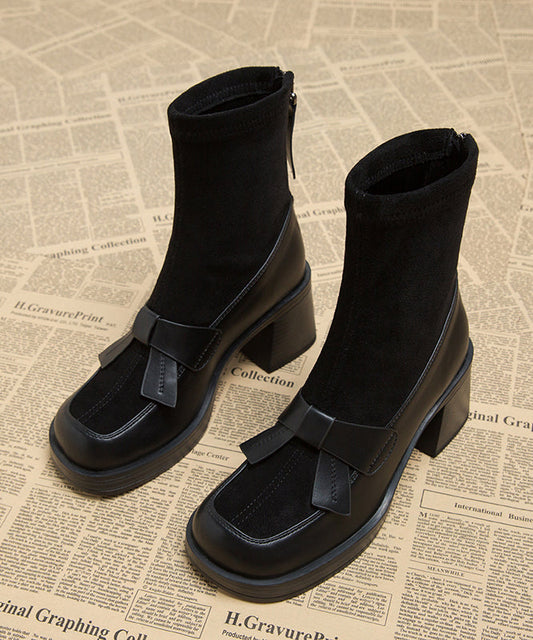 Black Chunky Zippered Splicing Boots