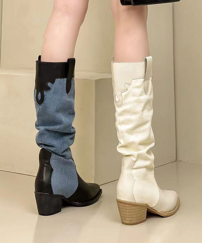 Black Long Boots Chunky Pointed Toe