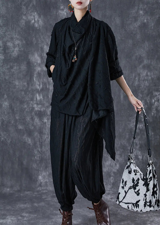 Black Oversized Cotton Two Piece Suit Set Asymmetrical Fall Ada Fashion