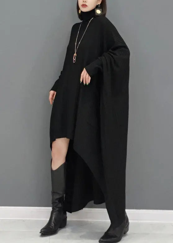 Black Patchwork Plus Size Knit Sweater Dress Hign Neck Fall Ada Fashion