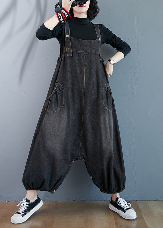 Black Wear On Both Sides Denim Jumpsuit Oversized Pockets Summer LY7346 Ada Fashion