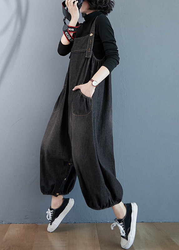 Black Wear On Both Sides Denim Jumpsuit Oversized Pockets Summer LY7346 Ada Fashion