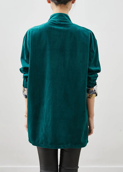 Blackish Green Silk Velour Jackets Embroidered Chinese Button Fall Ada Fashion