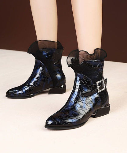 Bottes en similicuir bleu polaire chaudes avec dentelle en zircon AH684