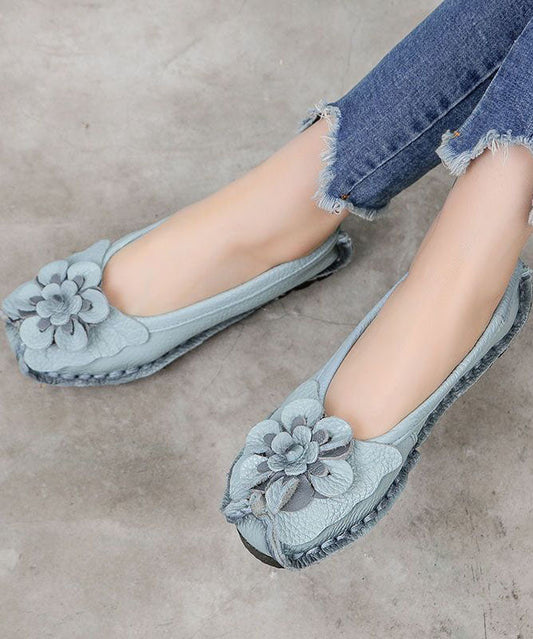 Blue Penny Loafers Cowhide Leather DIY Floral Penny Loafers LY0175