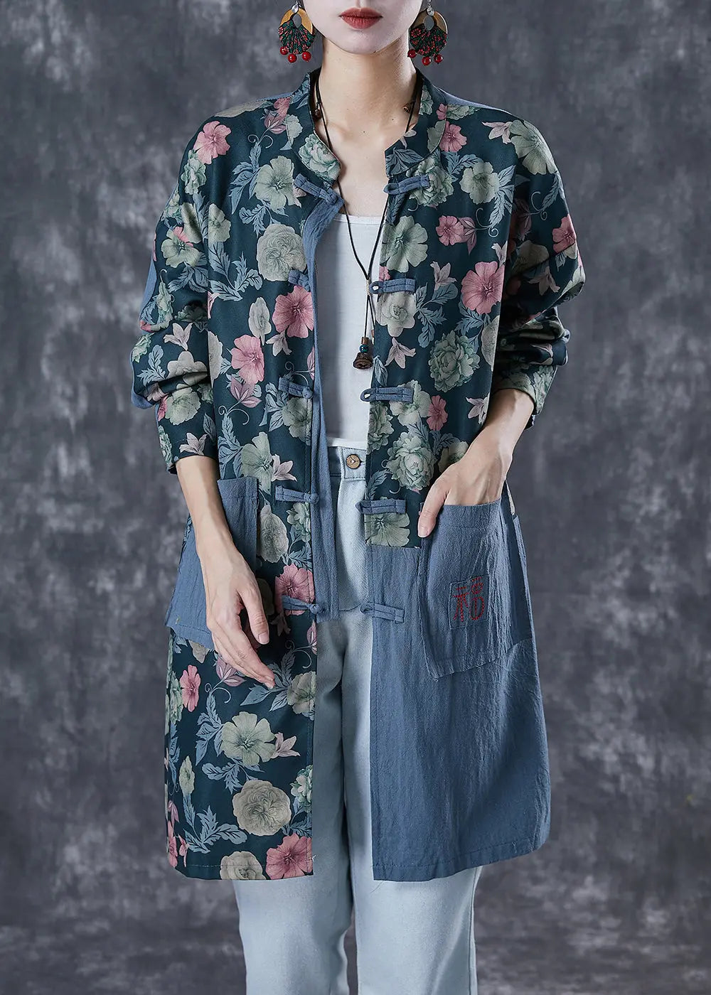 Bohemian Embroidered Patchwork Print Linen Coat Outwear Fall Ada Fashion