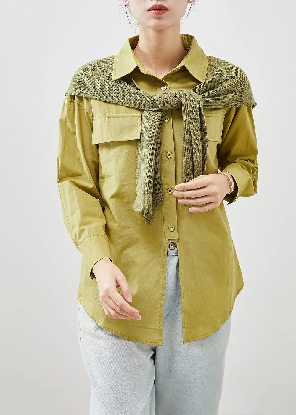 Bohemian Green Oversized Gift Shawl Cotton Shirts Fall Ada Fashion