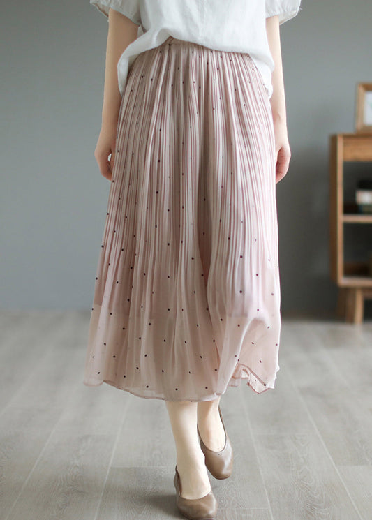 Bohemian Pink Elastic Waist Dot Print Chiffon Skirts Summer Ada Fashion