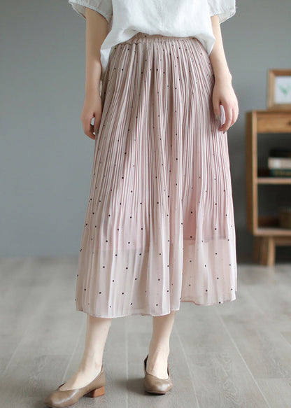 Bohemian Pink Elastic Waist Dot Print Chiffon Skirts Summer Ada Fashion