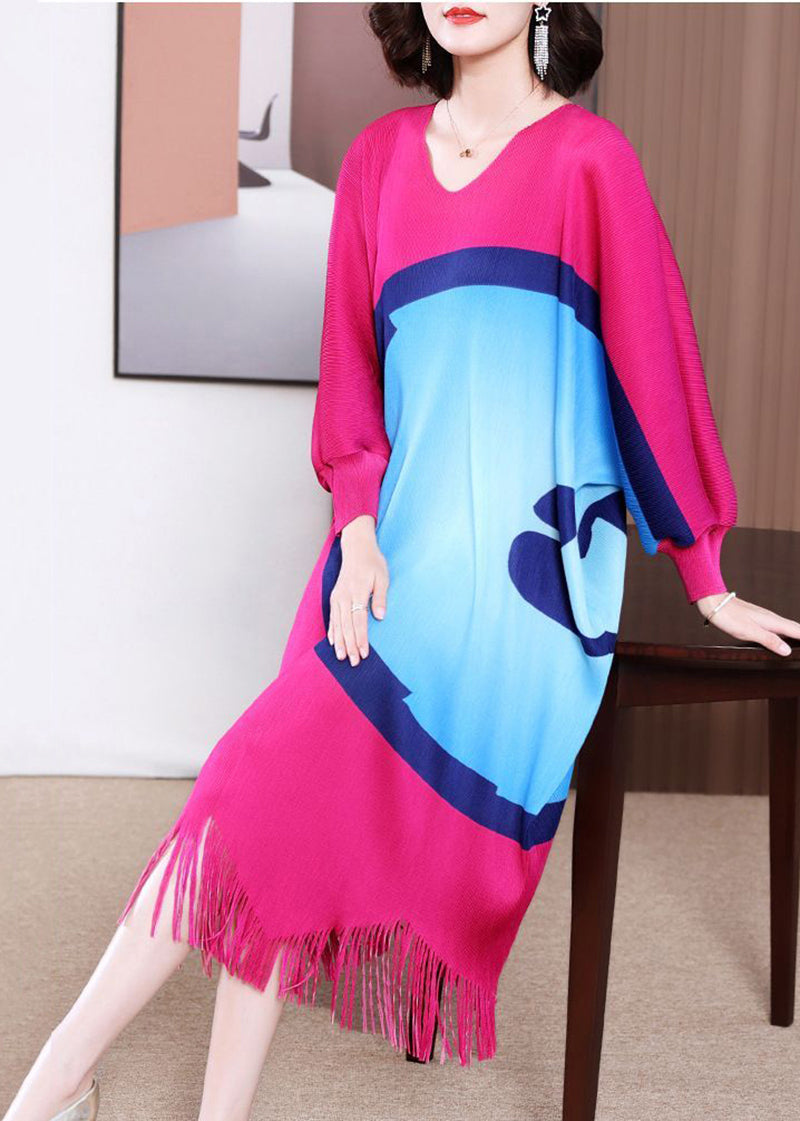 Bohemian Rose Oversized Print Tassel Maxi Dress Spring LY2768
