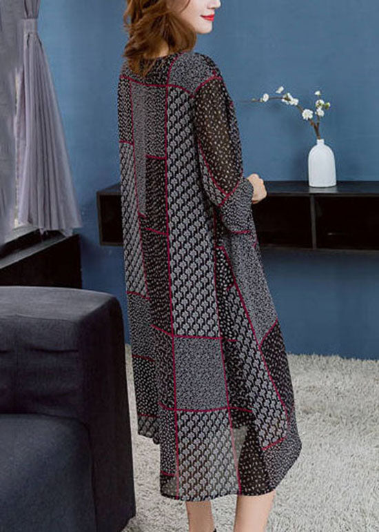 Boho Black O Neck Asymmetrical Design Patchwork Chiffon Dresses Summer Ada Fashion