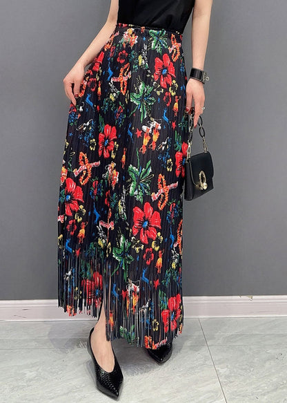 Jupes en coton à imprimé floral froissées noires Boho Printemps