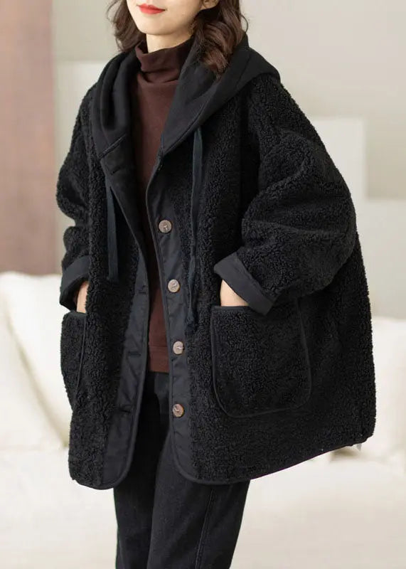 Boho Coffee Patchwork Button Thick Faux Fur Hooded Coats Winter Ada Fashion