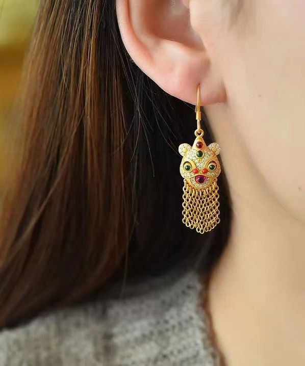 Boho Gold Gem Stone Tassel Silver Drop Earrings LY9179 Ada Fashion