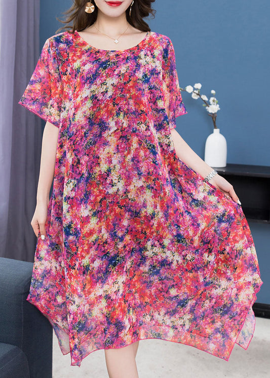 Boho Purple Print Asymmetrical Design Patchwork Chiffon Dresses Summer Ada Fashion