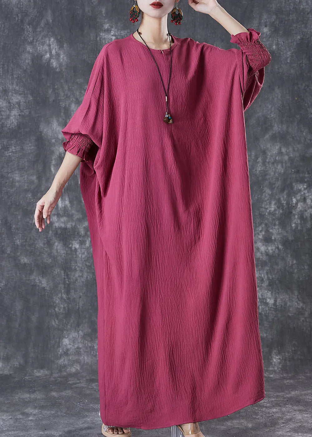 Boho Red Oversized Lengthen Cotton Robe Dresses Fall Ada Fashion