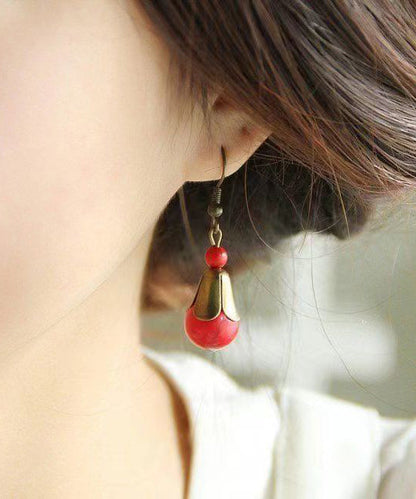 Boho Red Turquoise Patchwork Copper Drop Earrings Ada Fashion