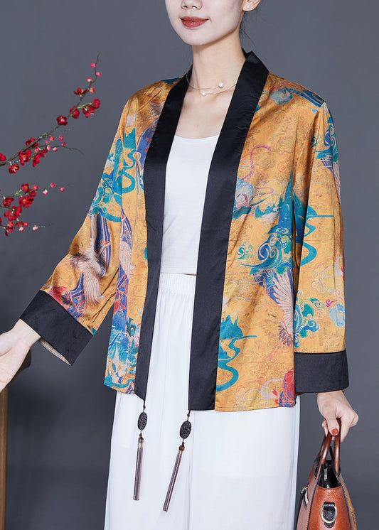 Boho Yellow Oversized Patchwork Tassel Silk Loose Coat Summer Ada Fashion