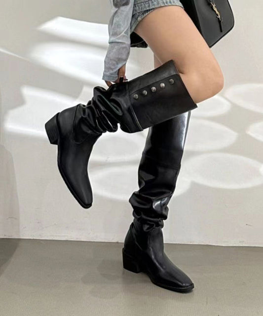 Boutique Black Splicing Rivet Long Boots
