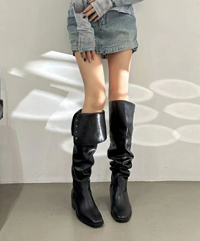 Boutique Black Splicing Rivet Long Boots