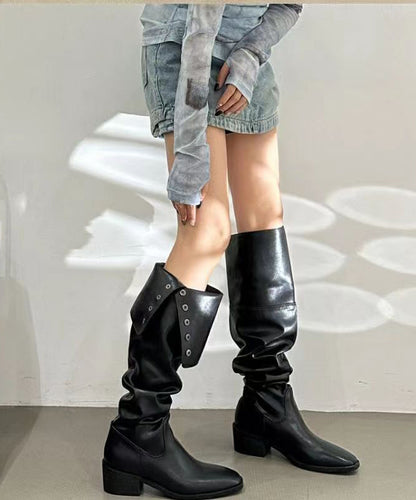 Bottes longues à rivets épissés noires Boutique