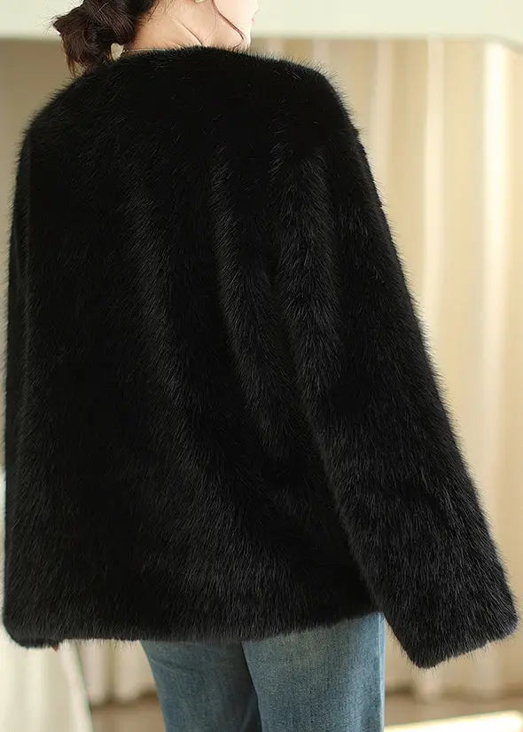 Boutique Fashion Coffee V Neck Faux Fur Coats Winter Ada Fashion