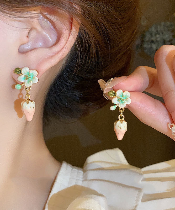 Boutique Pink Alloy Inlaid Oil Drip Floral Strawberry Drop Earrings Ada Fashion