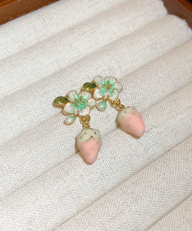 Boutique Pink Alloy Inlaid Oil Drip Floral Strawberry Drop Earrings Ada Fashion