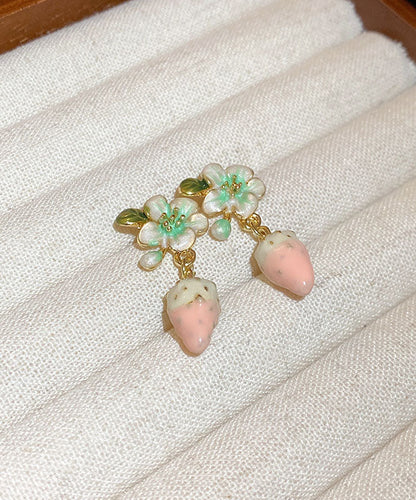 Boutique Pink Alloy Inlaid Oil Drip Floral Strawberry Drop Earrings Ada Fashion