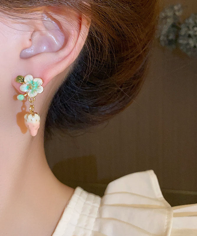 Boutique Pink Alloy Inlaid Oil Drip Floral Strawberry Drop Earrings Ada Fashion