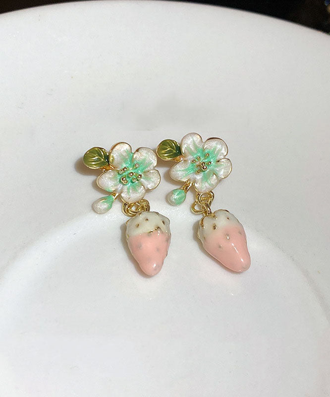Boutique Pink Alloy Inlaid Oil Drip Floral Strawberry Drop Earrings Ada Fashion