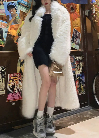 Boutique Plus Size White Fuzzy Fur Fluffy Coat Winter Ada Fashion