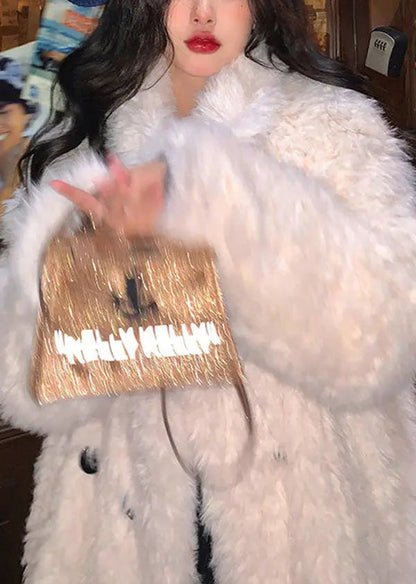 Boutique Plus Size White Fuzzy Fur Fluffy Coat Winter Ada Fashion
