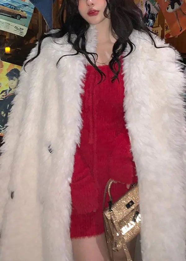 Boutique Plus Size White Fuzzy Fur Fluffy Coat Winter Ada Fashion
