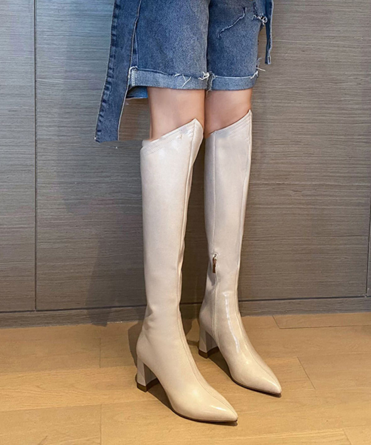 Boutique Splicing Chunky Knee Boots Pointed Toe