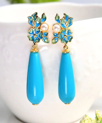 Boutique Sterling Silver Water Drop Turquoise Drop Earrings Ada Fashion