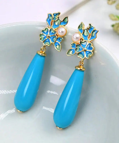 Boutique Sterling Silver Water Drop Turquoise Drop Earrings Ada Fashion