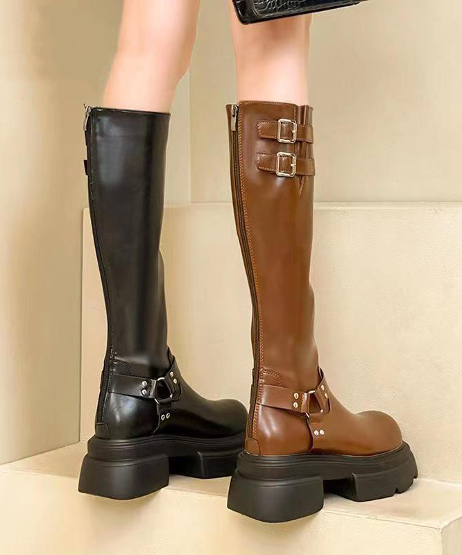 Brown Long Boots Beautiful Splicing