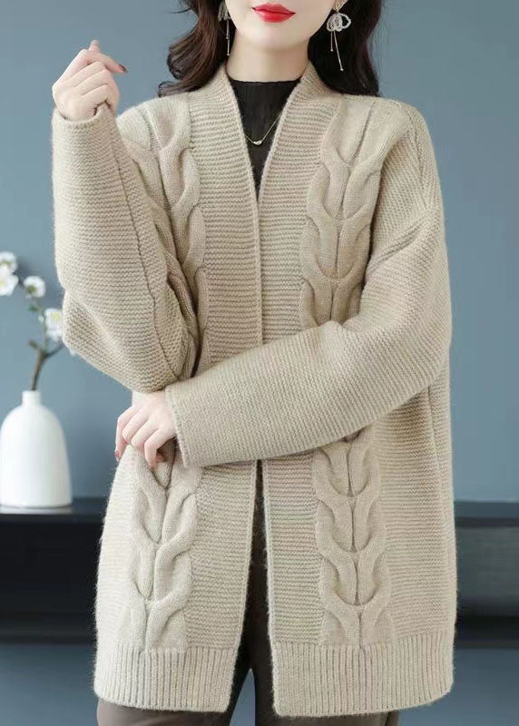 Camel Patchwork Women Thick Wool Cardigans V Neck Fall Ada Fashion