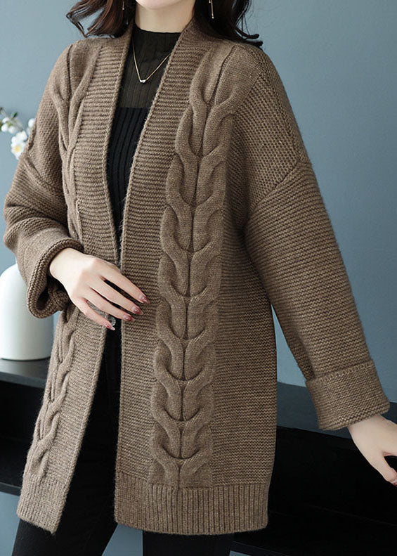 Camel Patchwork Women Thick Wool Cardigans V Neck Fall Ada Fashion