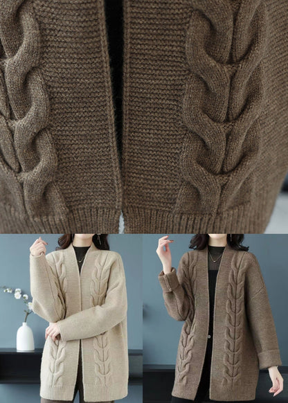 Camel Patchwork Women Thick Wool Cardigans V Neck Fall Ada Fashion