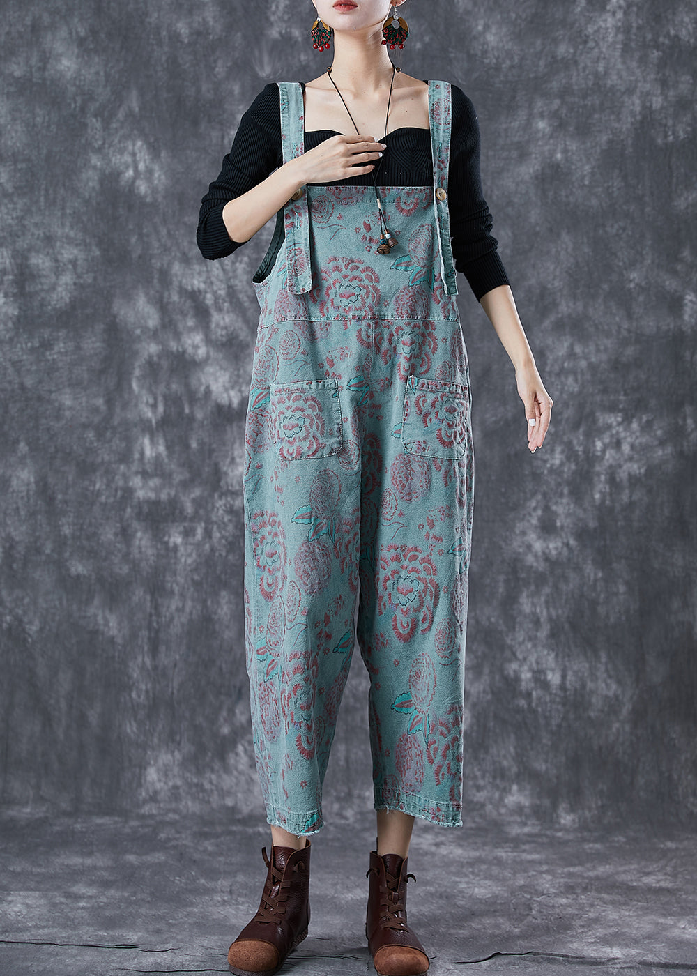 Casual Blue Oversized Print Denim Jumpsuits Summer LY6761