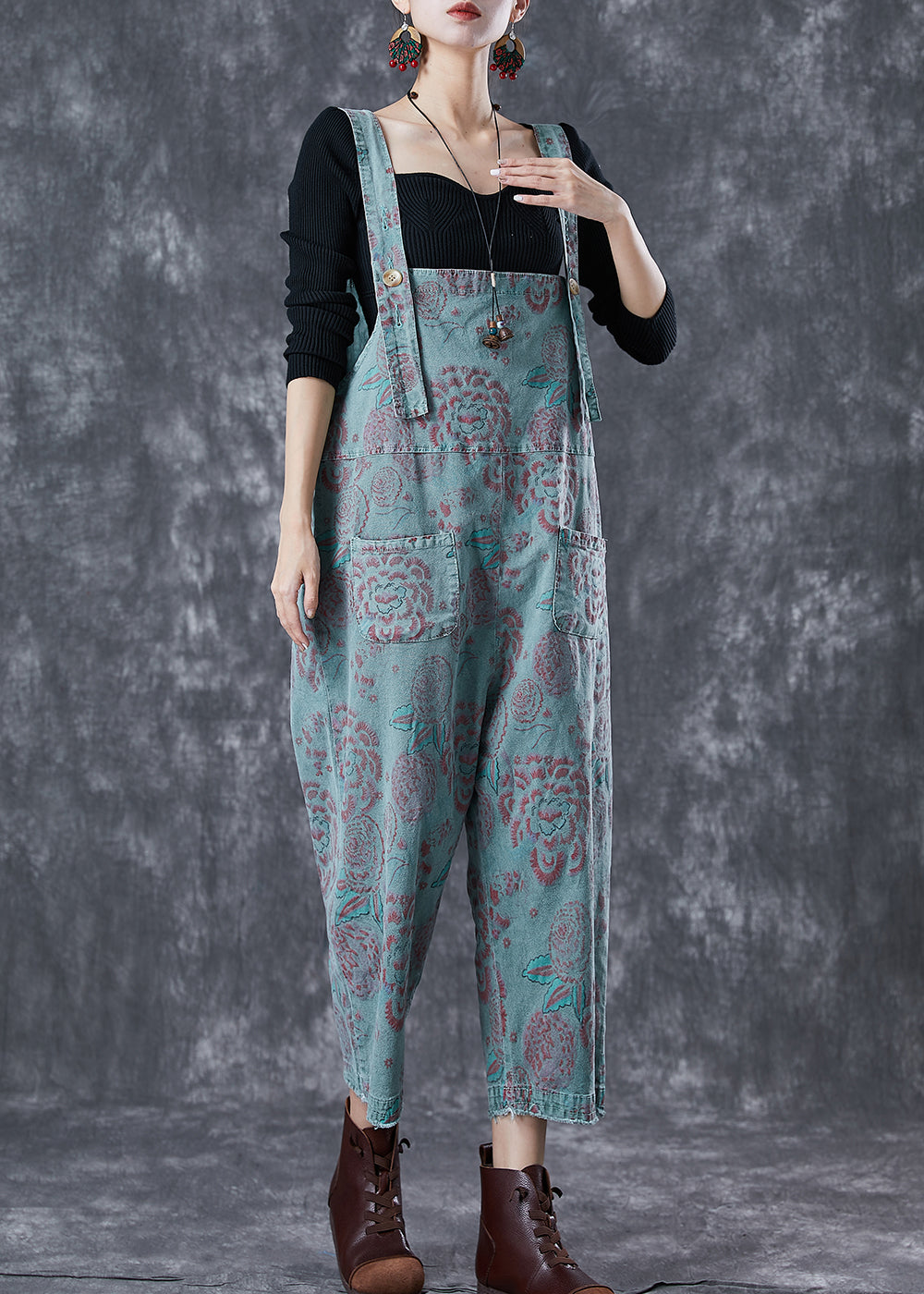 Casual Blue Oversized Print Denim Jumpsuits Summer LY6761