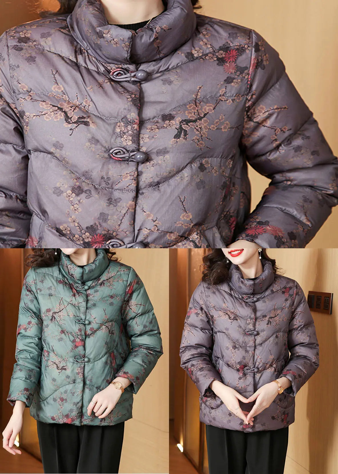 Casual Green Stand Collar Pockets Parka Winter Ada Fashion