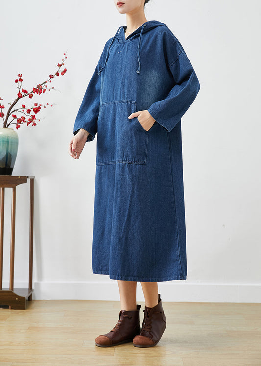 Casual Navy Oversized Hooded Denim Vacation Dresses Fall Ada Fashion