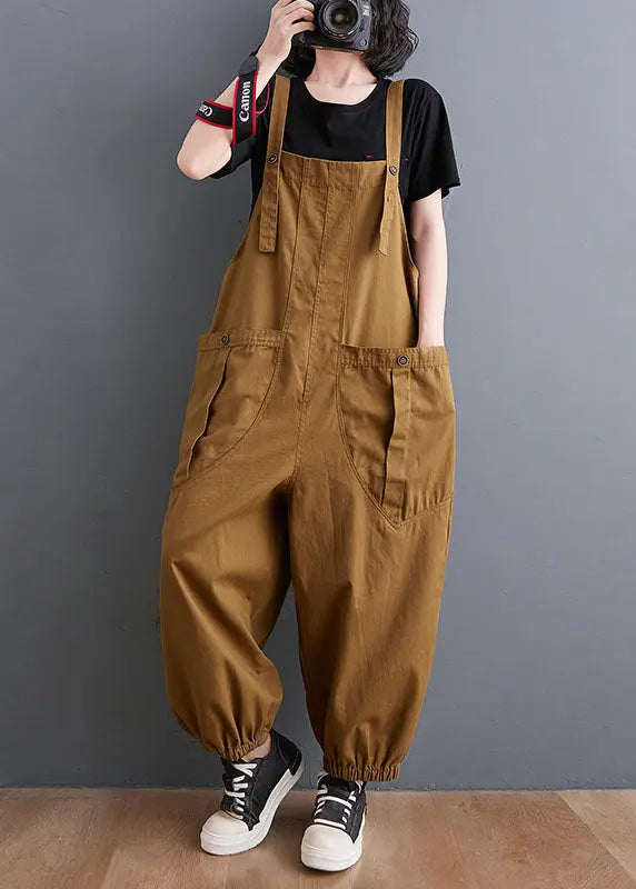 Casual Yellow Slash Neck Patchwork Pockets Harem Jumpsuit Fall Ada Fashion