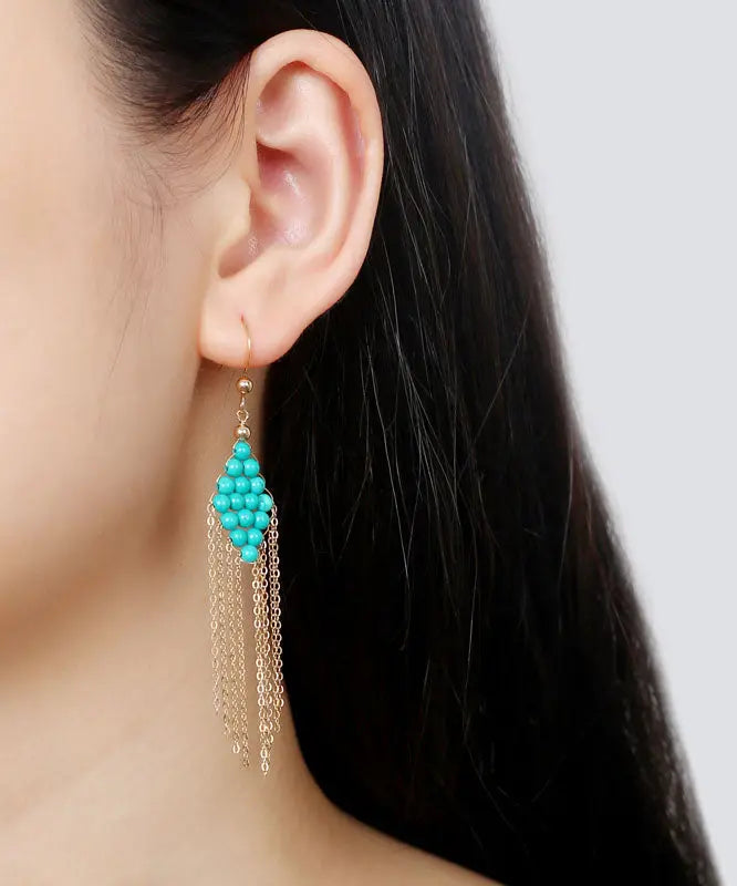 Chic 14K Gold Turquoise Tassel Drop Earrings Ada Fashion