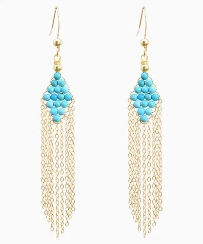 Chic 14K Gold Turquoise Tassel Drop Earrings Ada Fashion